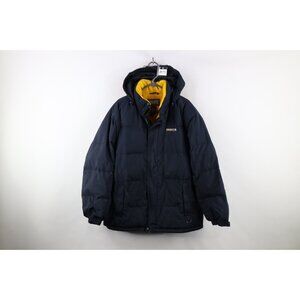 Vtg 90s Roots Athletics Mens Medium Spell Out Down Feather Puffer Jacket AS IS